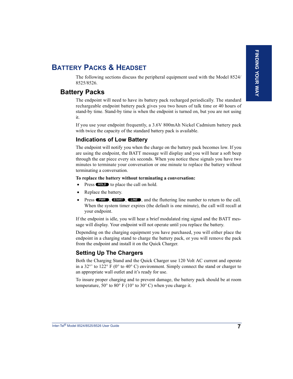 Battery packs & headset, Battery packs, Attery | Acks, Eadset | Inter-Tel 8526 User Manual | Page 19 / 114