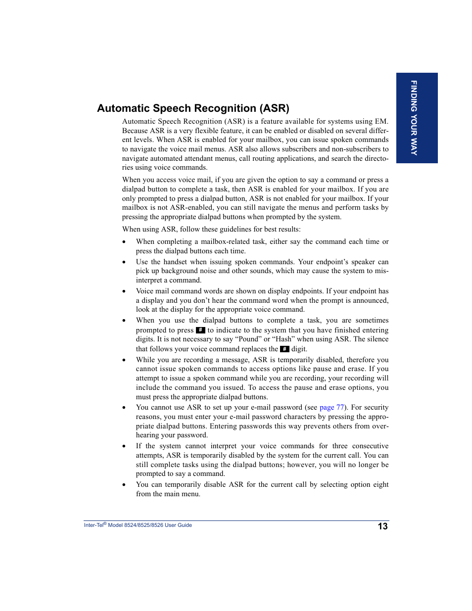 Automatic speech recognition (asr) | Inter-Tel 8526 User Manual | Page 25 / 114