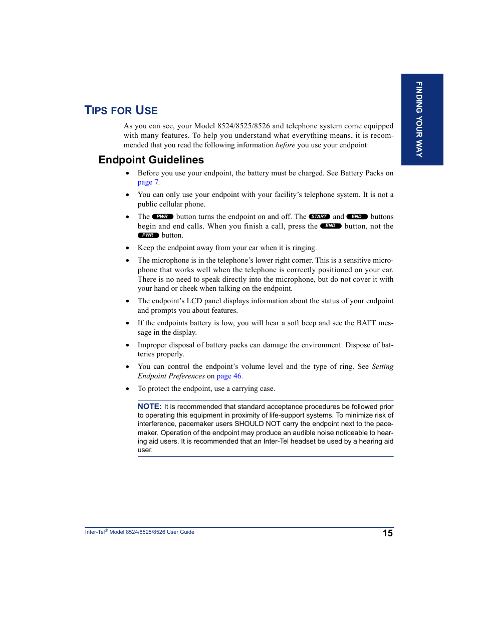Tips for use, Endpoint guidelines | Inter-Tel 8526 User Manual | Page 27 / 114