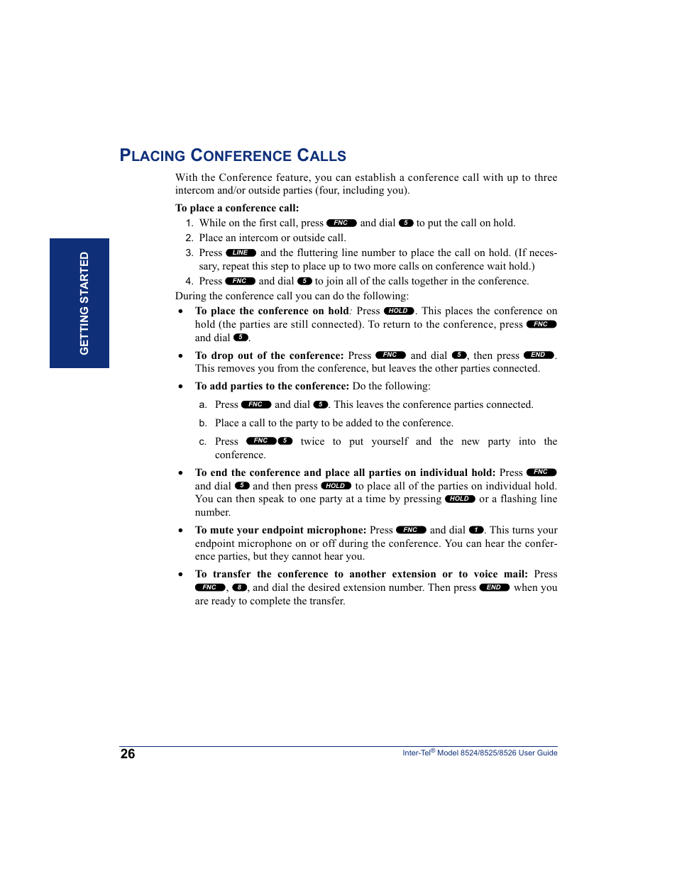 Placing conference calls, Lacing, Onference | Alls | Inter-Tel 8526 User Manual | Page 38 / 114