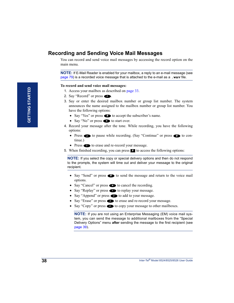 Recording and sending voice mail messages | Inter-Tel 8526 User Manual | Page 50 / 114