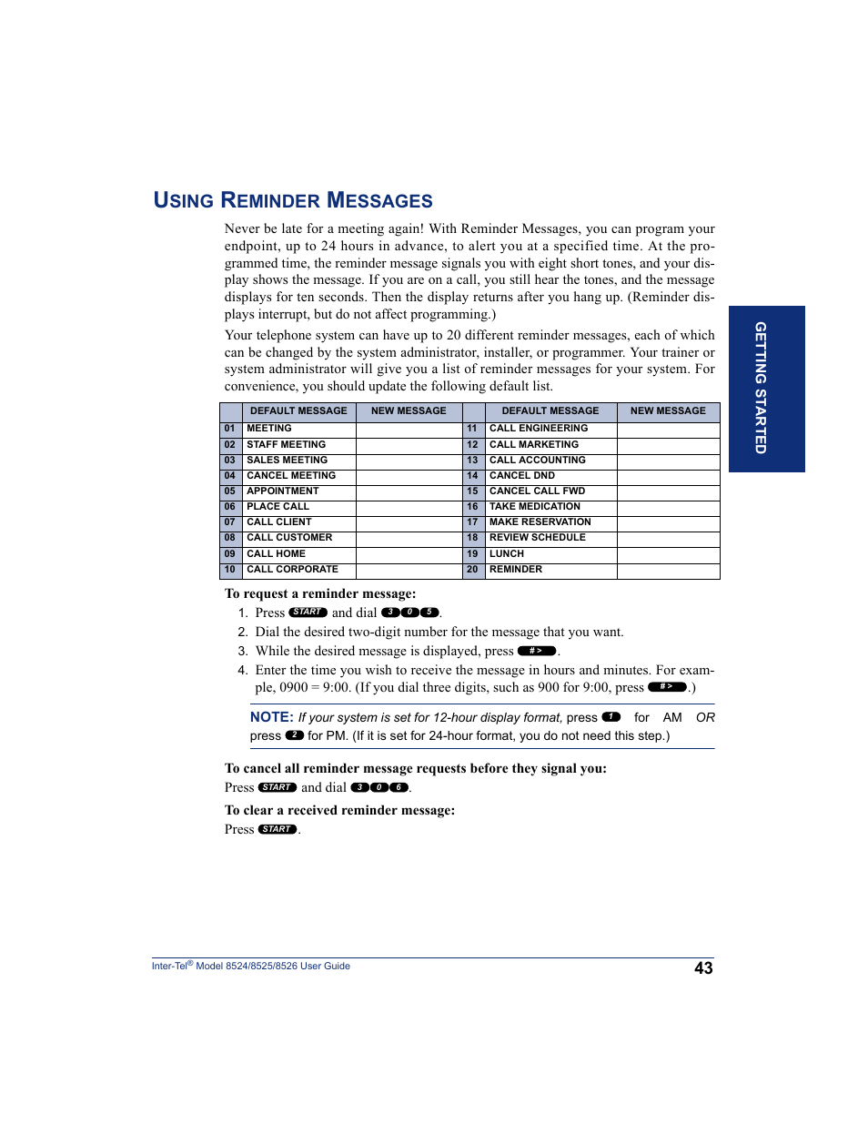 Using reminder messages, Sing, Eminder | Essages | Inter-Tel 8526 User Manual | Page 55 / 114