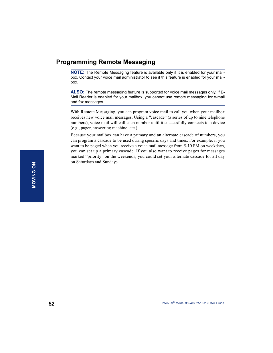 Programming remote messaging, Ng (see | Inter-Tel 8526 User Manual | Page 64 / 114