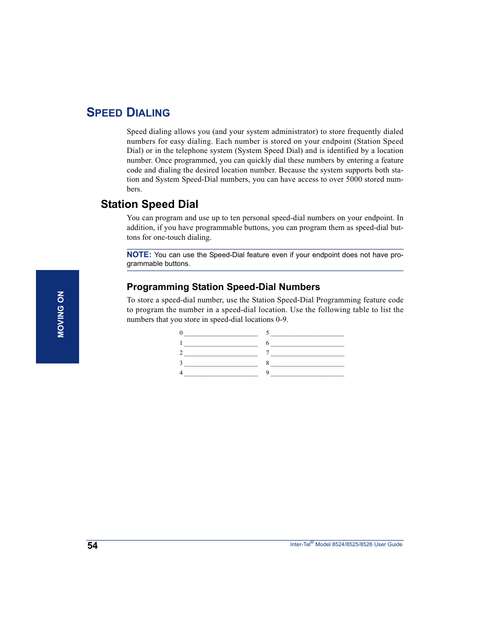 Speed dialing, Station speed dial | Inter-Tel 8526 User Manual | Page 66 / 114