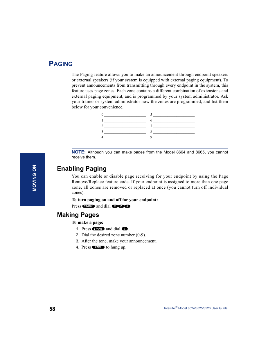 Paging, Enabling paging, Making pages | Aging | Inter-Tel 8526 User Manual | Page 70 / 114