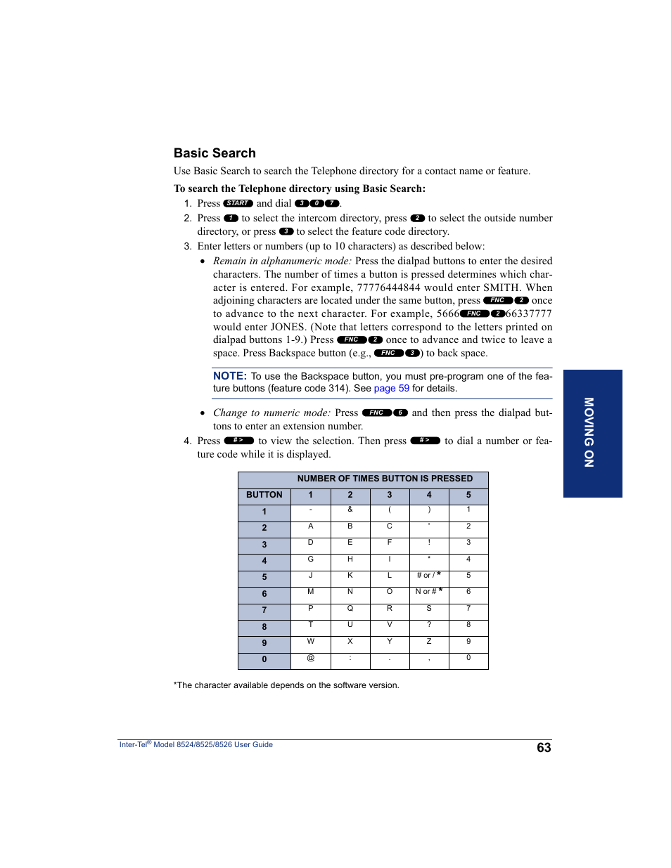 The n, Ids) or basic search (see, Basic search | Mo ving o n | Inter-Tel 8526 User Manual | Page 75 / 114