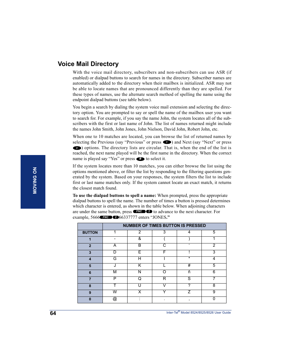 Voice mail directory, Mail directory (see | Inter-Tel 8526 User Manual | Page 76 / 114
