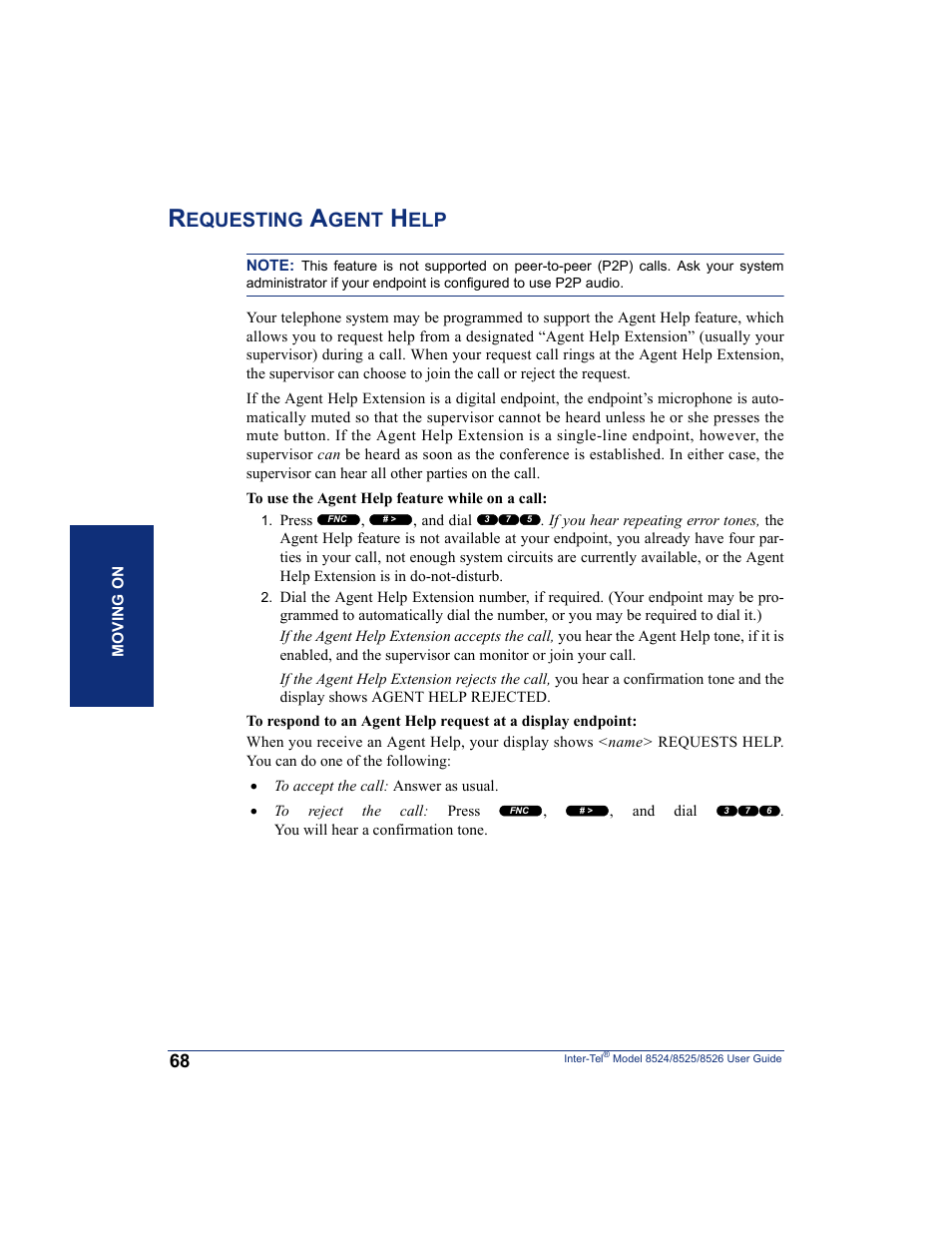 Requesting agent help, Equesting, Gent | Inter-Tel 8526 User Manual | Page 80 / 114