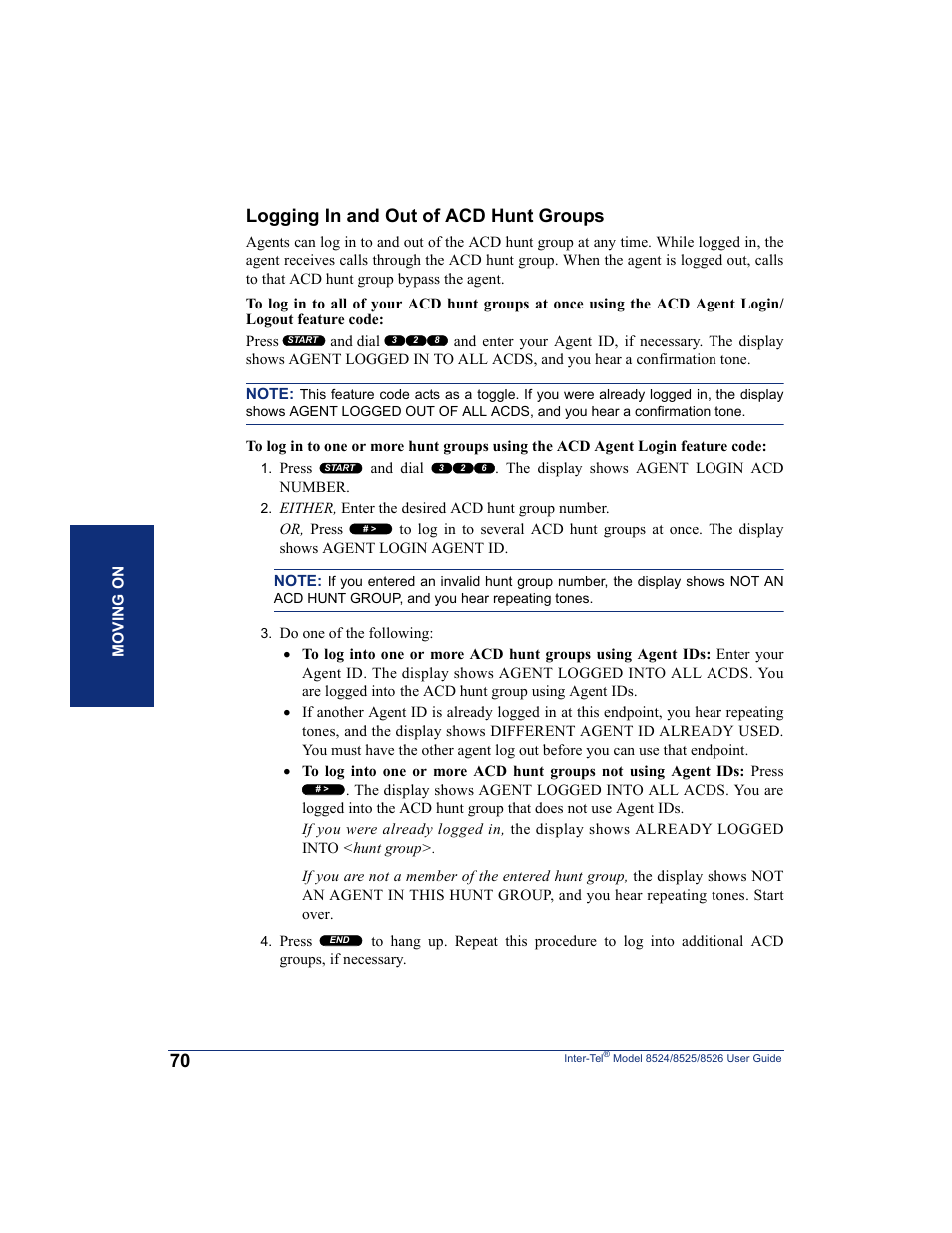 Logging in and out of acd hunt groups | Inter-Tel 8526 User Manual | Page 82 / 114