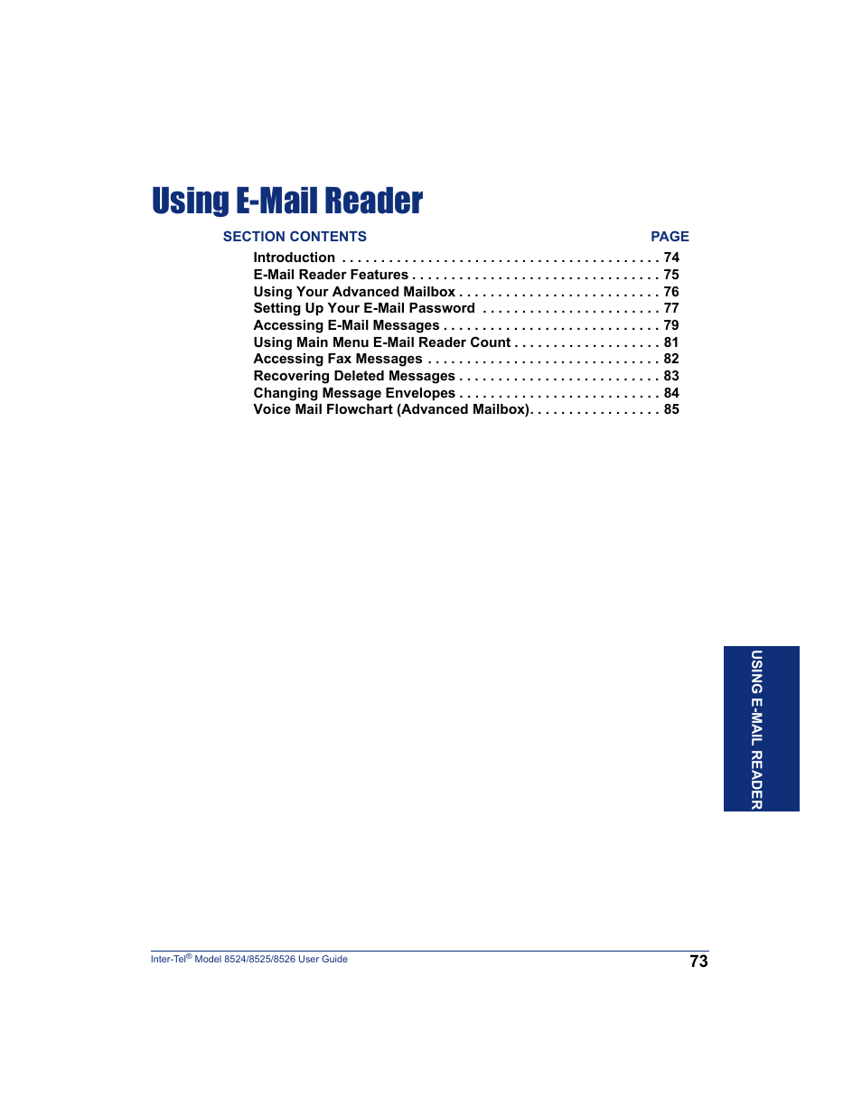 Using e-mail reader | Inter-Tel 8526 User Manual | Page 85 / 114