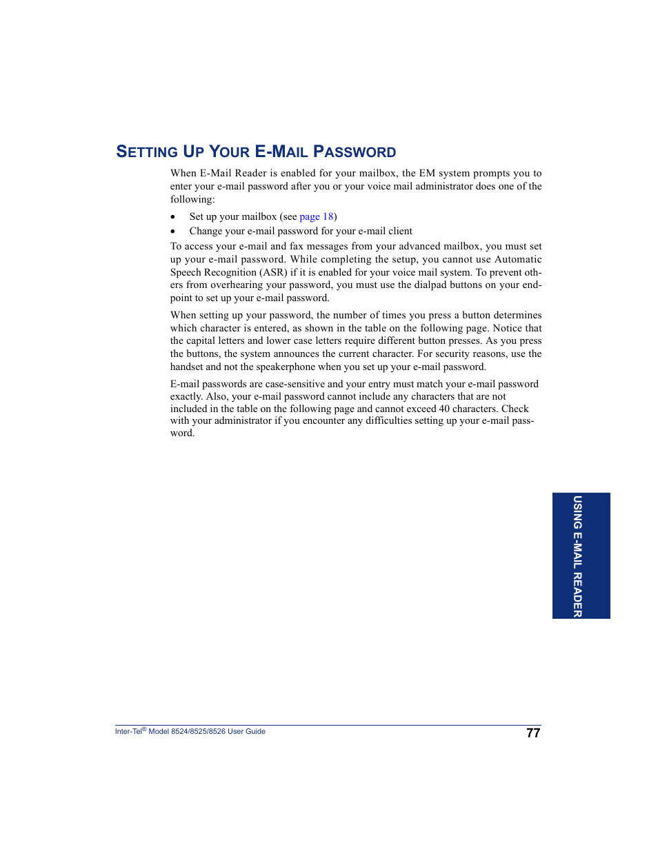 Setting up your e-mail password | Inter-Tel 8526 User Manual | Page 89 / 114