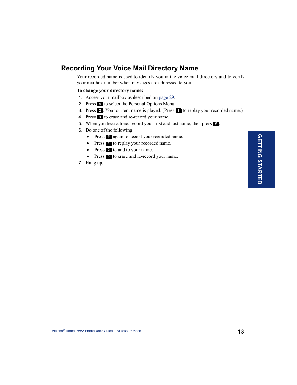 Recording your voice mail directory name | Inter-Tel AXXESS 8662 User Manual | Page 23 / 90