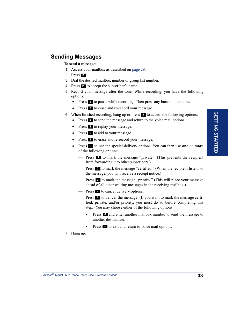 Sending messages | Inter-Tel AXXESS 8662 User Manual | Page 43 / 90