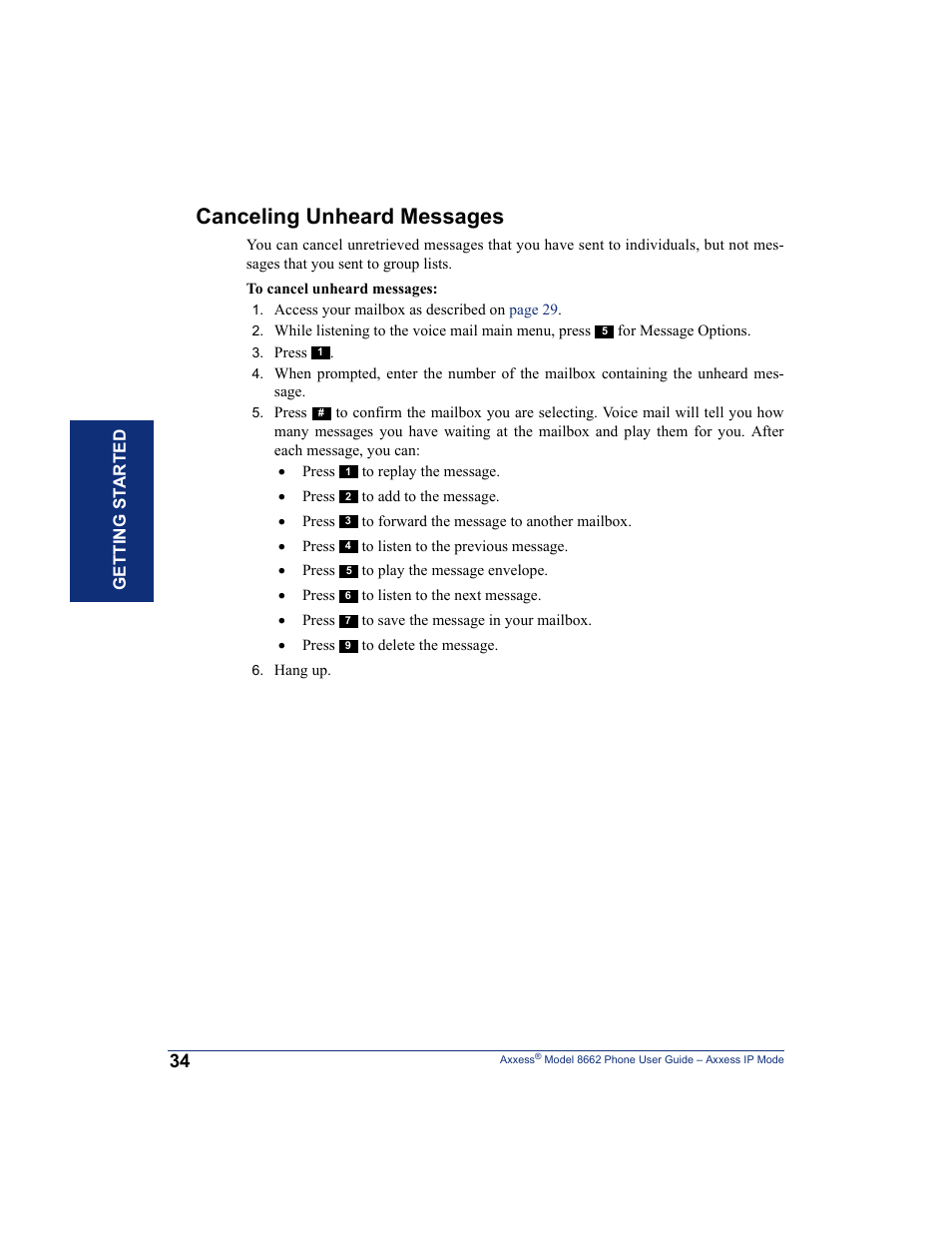 Canceling unheard messages | Inter-Tel AXXESS 8662 User Manual | Page 44 / 90