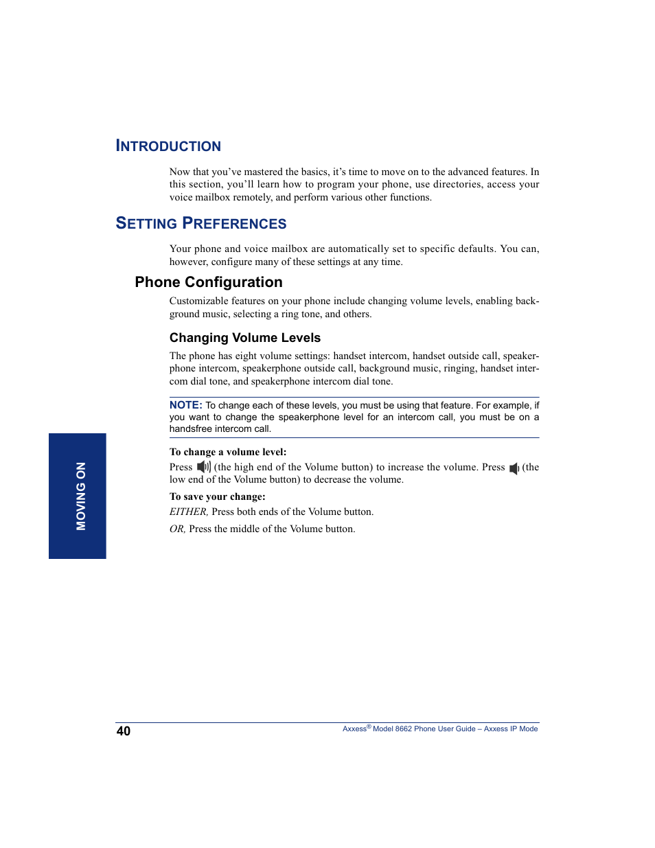 Introduction, Setting preferences, Phone configuration | Introduction setting preferences | Inter-Tel AXXESS 8662 User Manual | Page 50 / 90