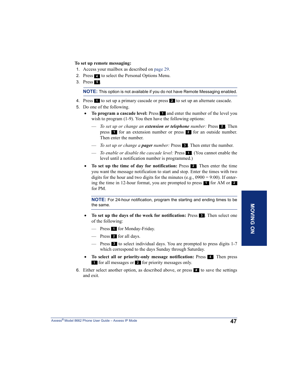 Moving on | Inter-Tel AXXESS 8662 User Manual | Page 57 / 90