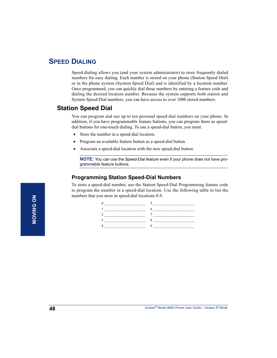 Speed dialing, Station speed dial | Inter-Tel AXXESS 8662 User Manual | Page 58 / 90
