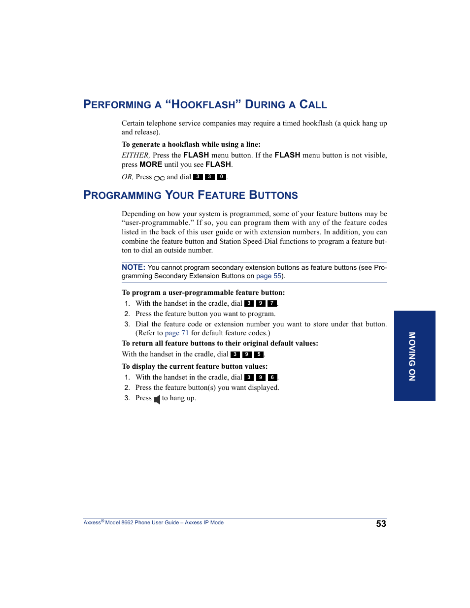 Performing a “hookflash” during a call, Programming your feature buttons | Inter-Tel AXXESS 8662 User Manual | Page 63 / 90
