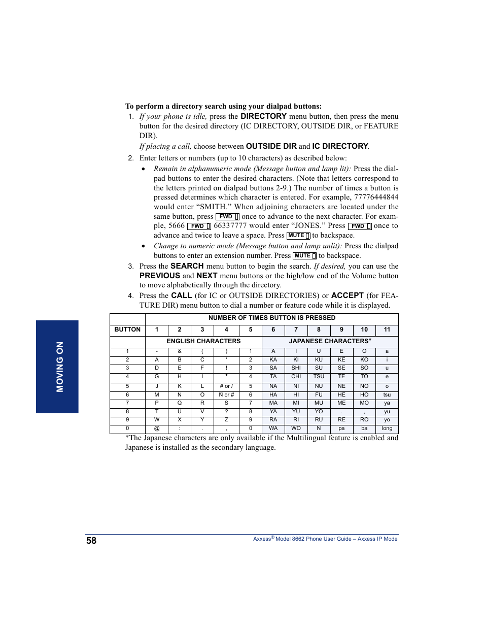 Moving on | Inter-Tel AXXESS 8662 User Manual | Page 68 / 90