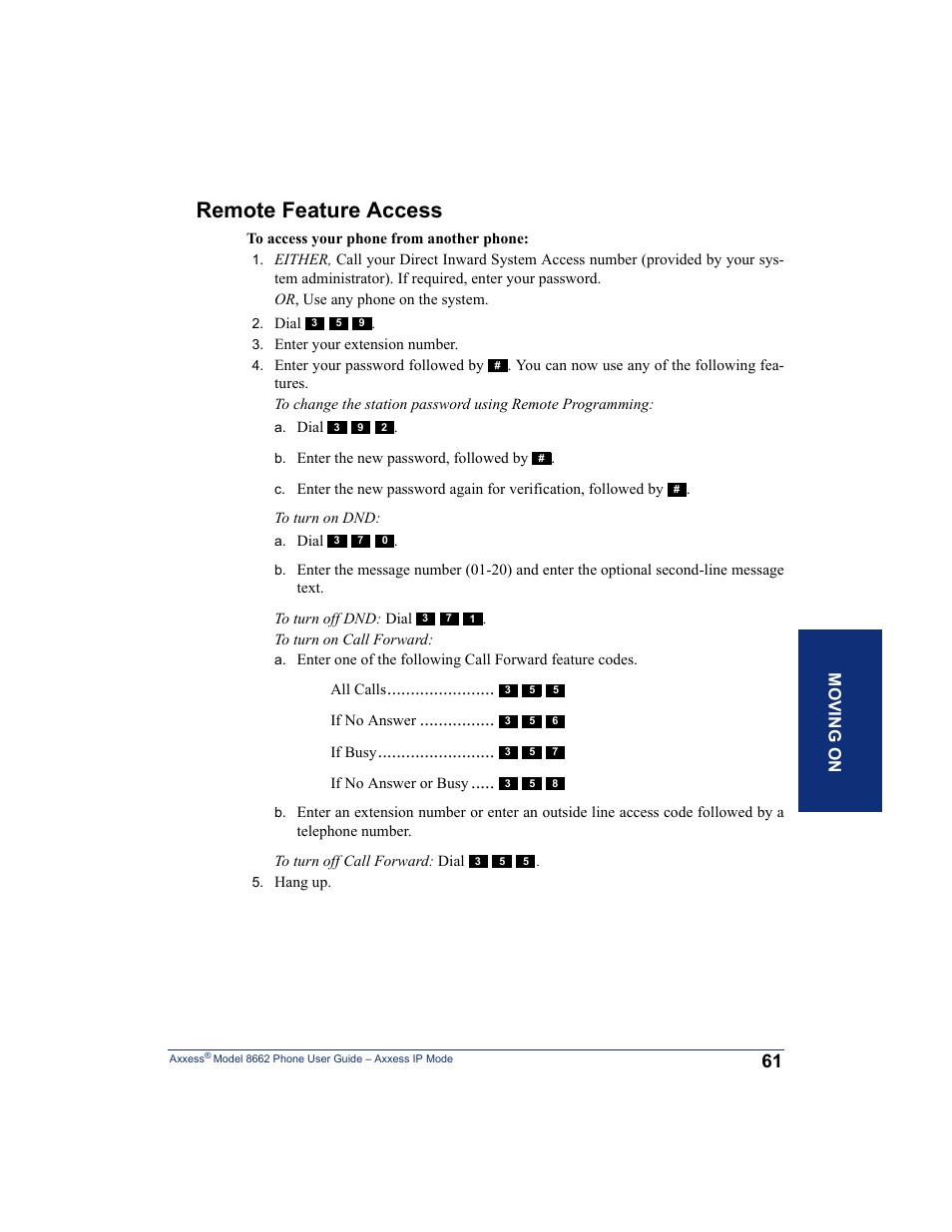 Remote feature access | Inter-Tel AXXESS 8662 User Manual | Page 71 / 90