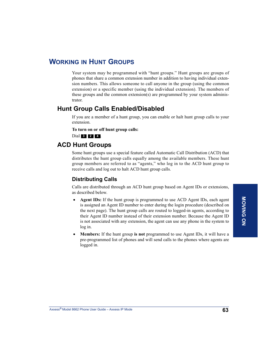 Working in hunt groups, Hunt group calls enabled/disabled, Acd hunt groups | Hunt group calls enabled/disabled acd hunt groups | Inter-Tel AXXESS 8662 User Manual | Page 73 / 90