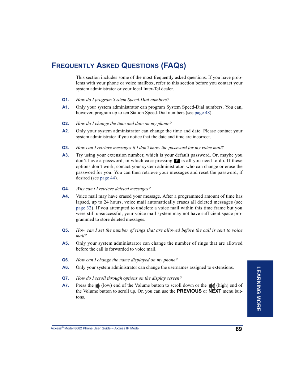 Frequently asked questions (faqs) | Inter-Tel AXXESS 8662 User Manual | Page 79 / 90