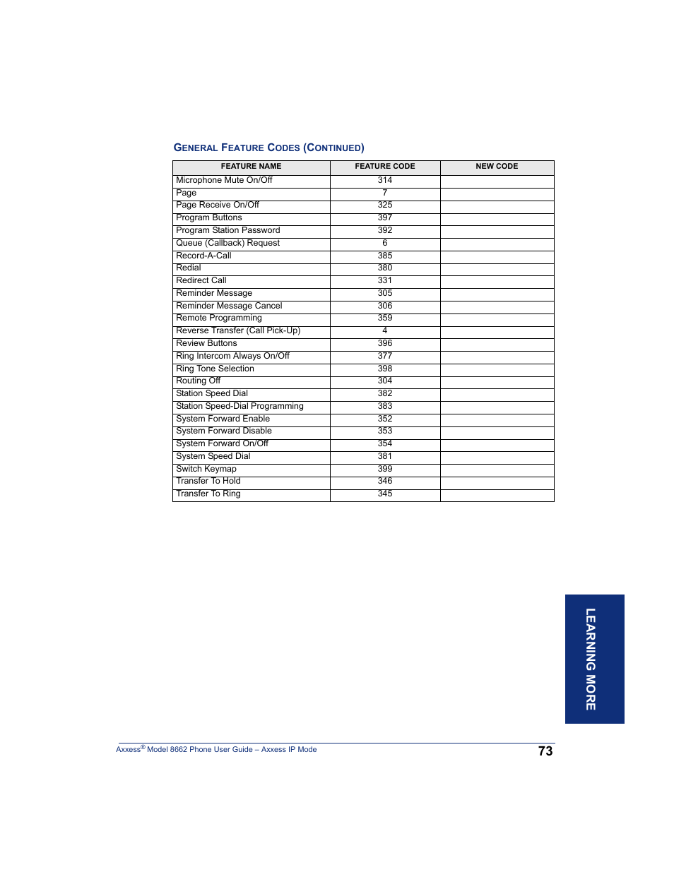 Lear ning mor e | Inter-Tel AXXESS 8662 User Manual | Page 83 / 90