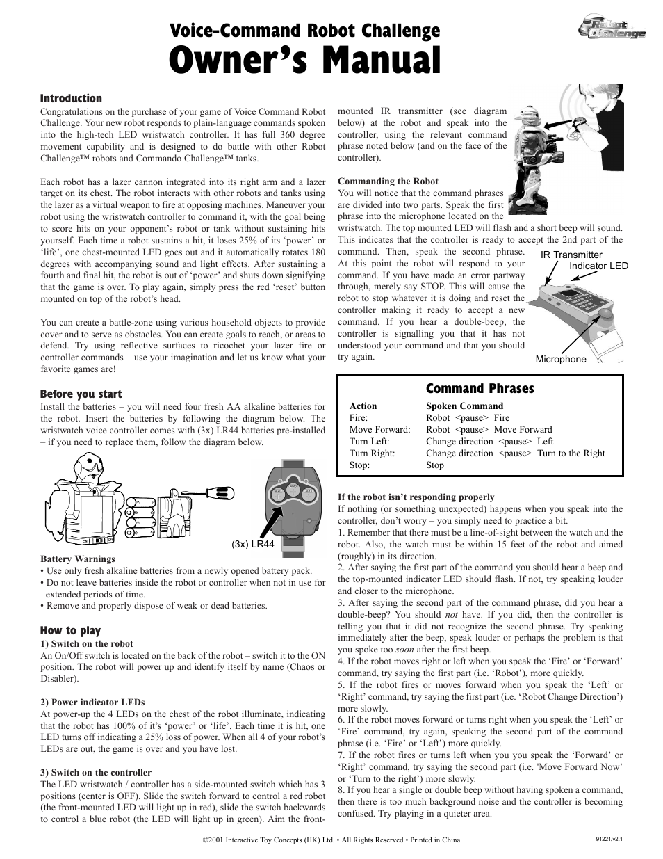 Interact-TV Voice Command Robot Challenge User Manual | 2 pages