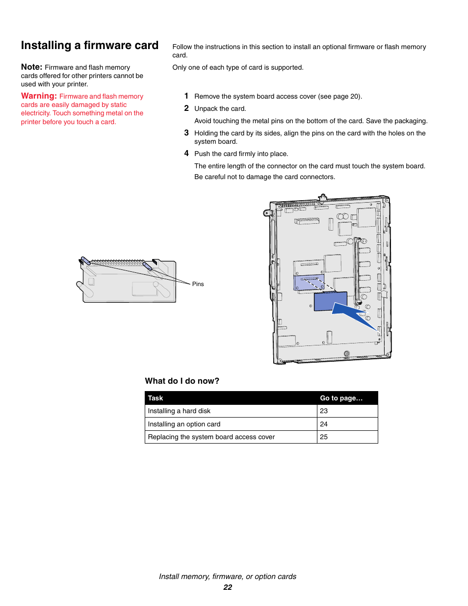 Installing a firmware card, 2 unpack the card, 4 push the card firmly into place | IBM Partner Pavilion 1464 User Manual | Page 22 / 44