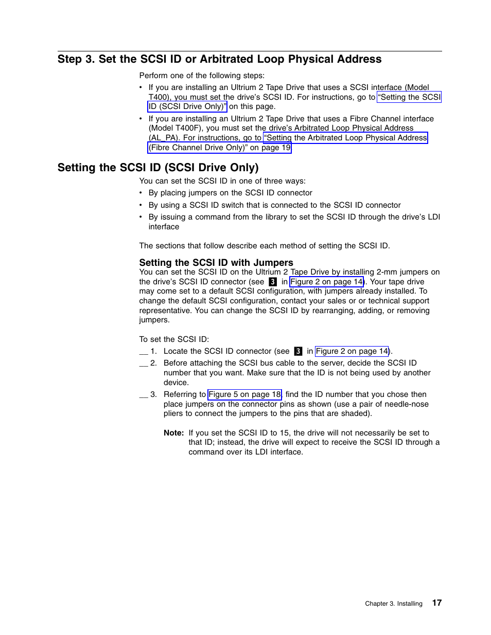 Setting the scsi id (scsi drive only), Setting the scsi id with jumpers | IBM Partner Pavilion T400F User Manual | Page 29 / 136