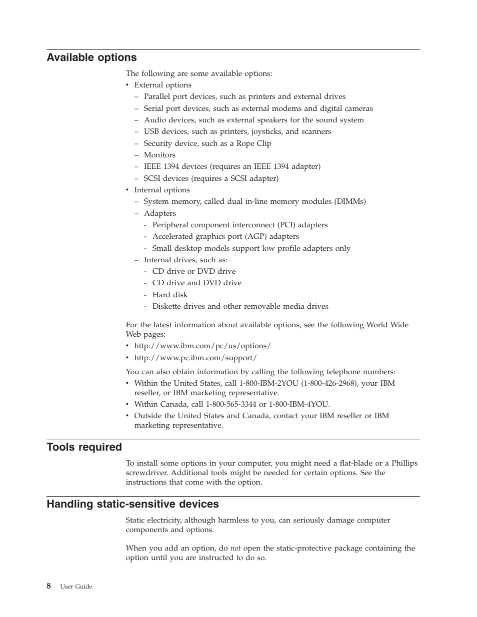 Available options, Tools required, Handling static-sensitive devices | IBM Partner Pavilion 6350 User Manual | Page 20 / 86