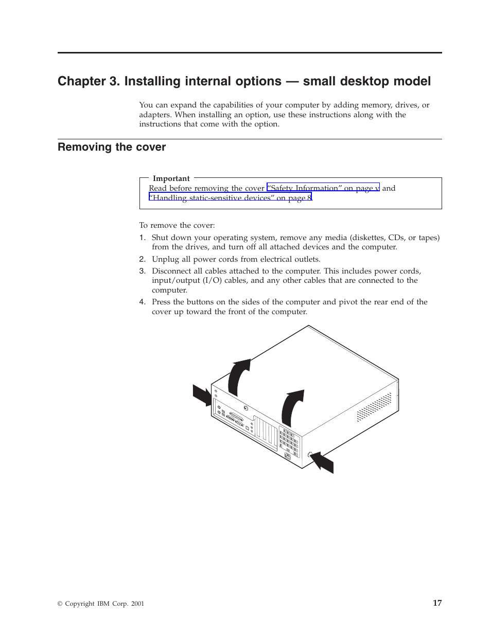 Removing the cover | IBM Partner Pavilion 6350 User Manual | Page 29 / 86