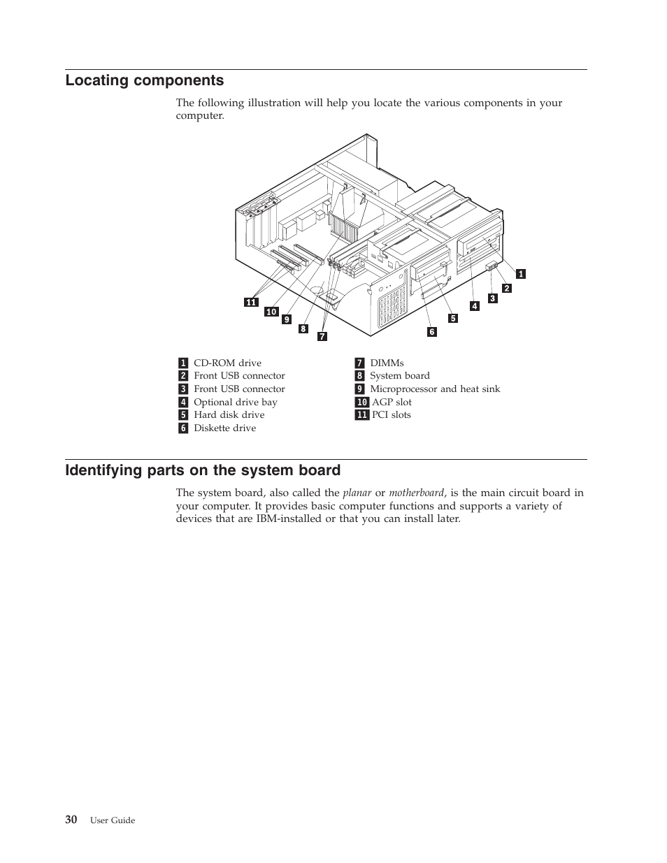 Locating components, Identifying parts on the system board | IBM Partner Pavilion 6350 User Manual | Page 42 / 86