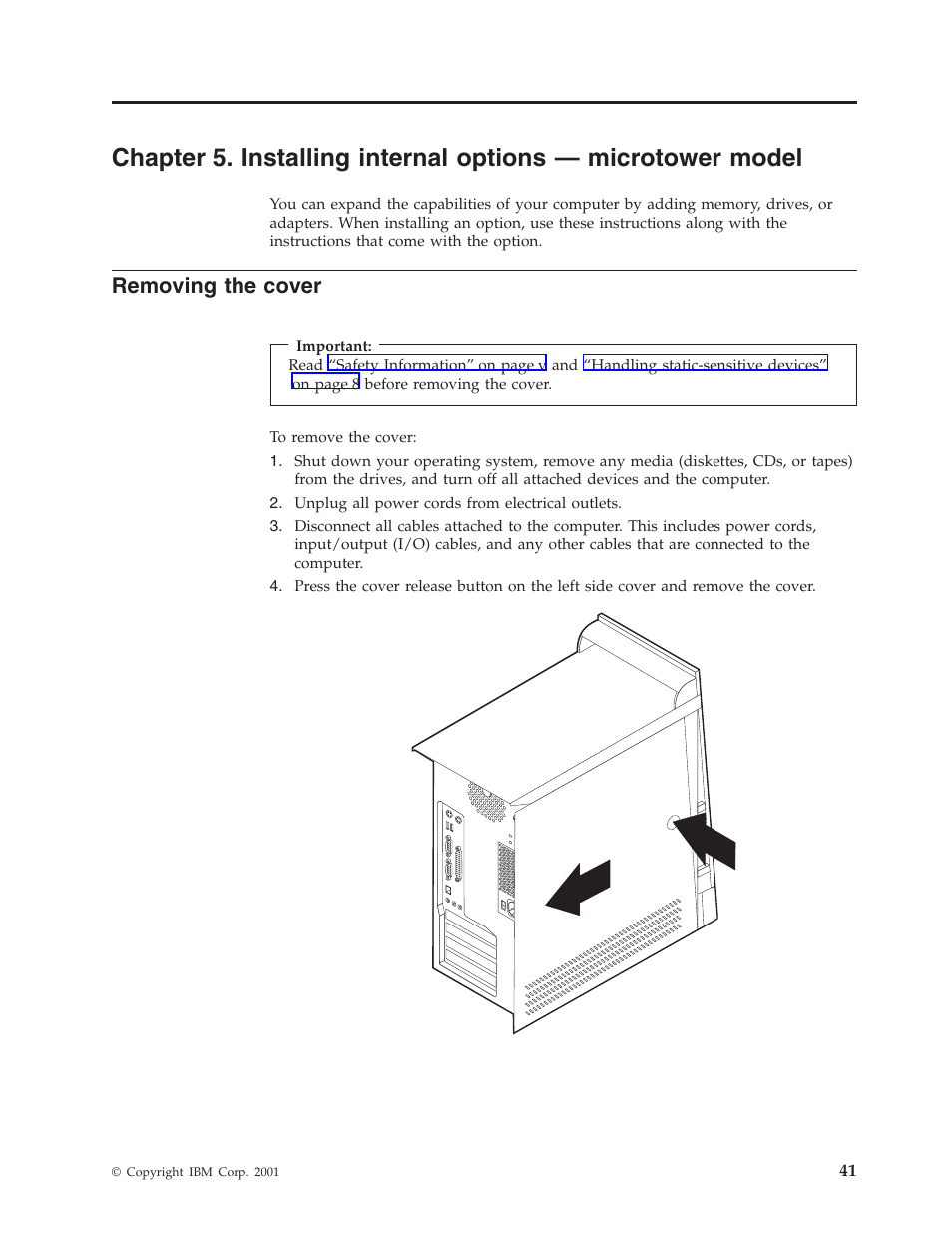 Removing the cover | IBM Partner Pavilion 6350 User Manual | Page 53 / 86