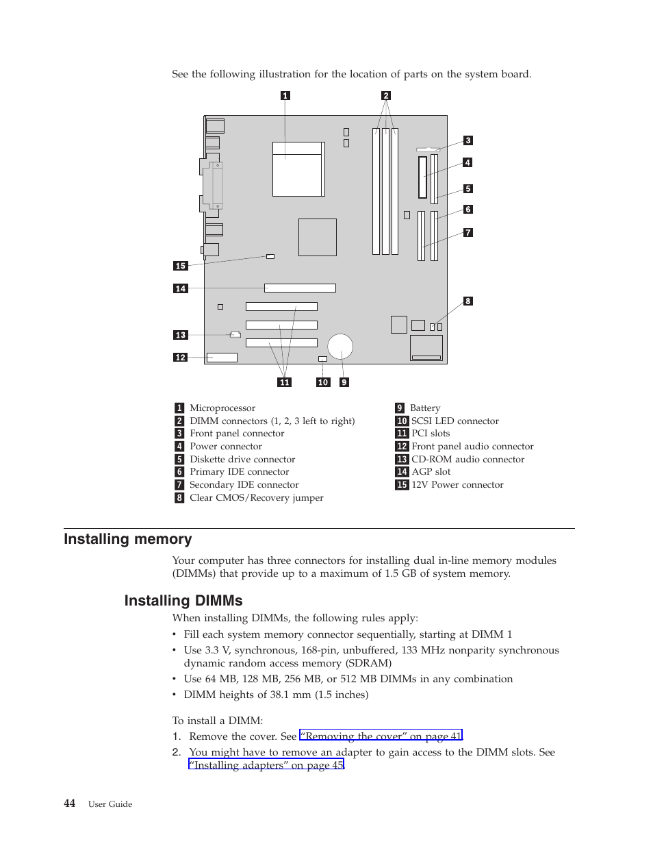 Installing memory, Installing dimms | IBM Partner Pavilion 6350 User Manual | Page 56 / 86