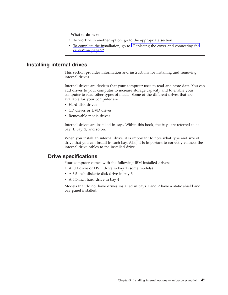 Installing internal drives, Drive specifications | IBM Partner Pavilion 6350 User Manual | Page 59 / 86