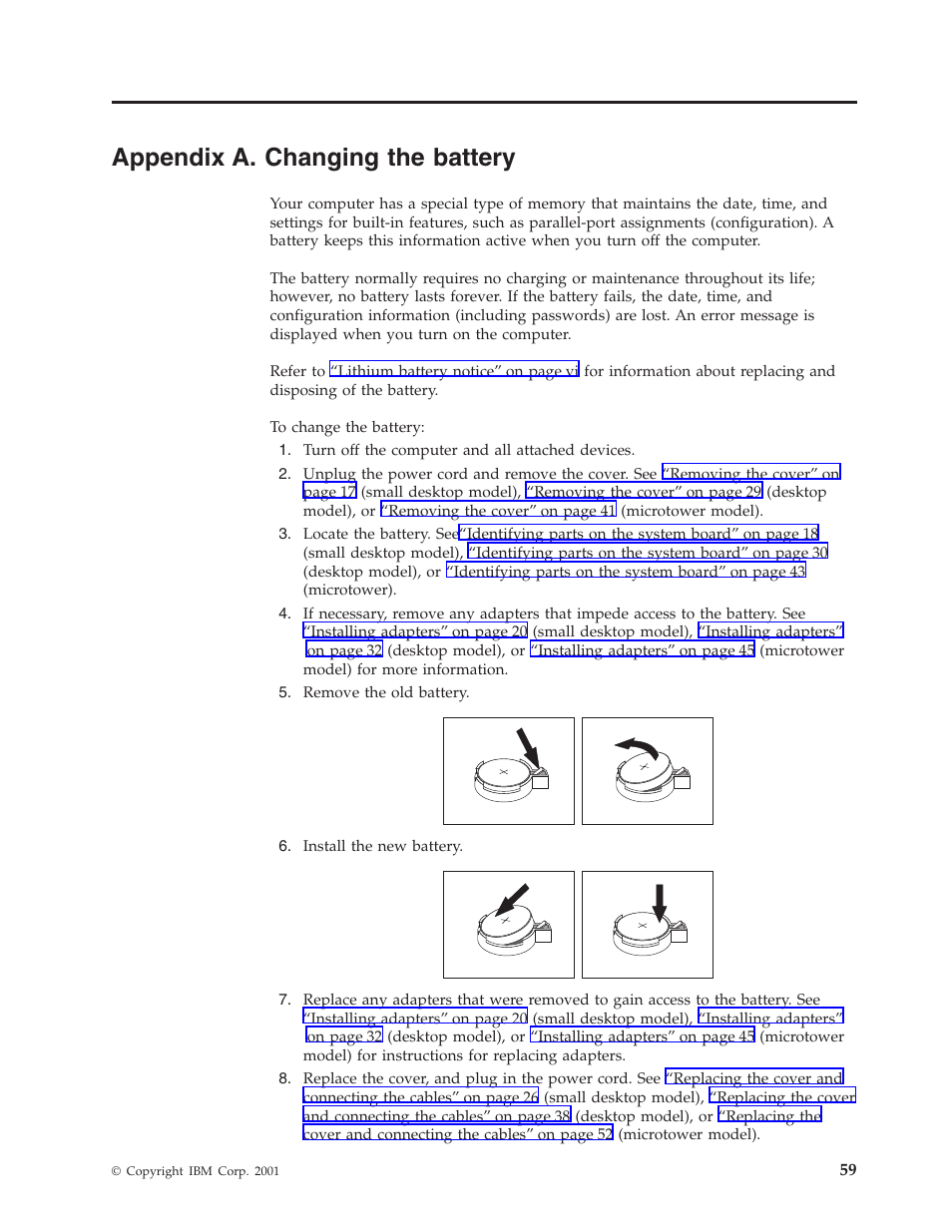 Appendix a. changing the battery | IBM Partner Pavilion 6350 User Manual | Page 71 / 86