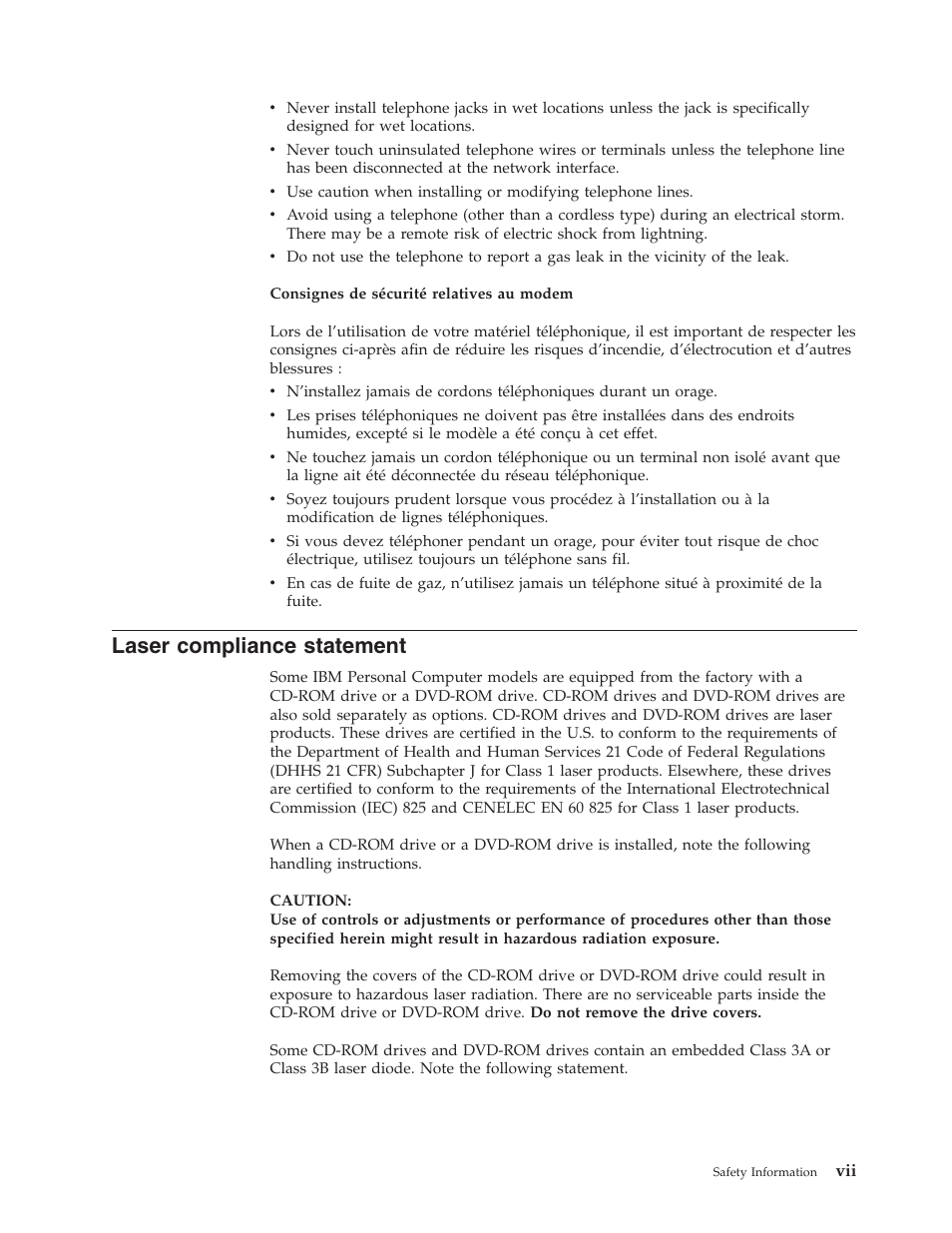 Laser compliance statement | IBM Partner Pavilion 6350 User Manual | Page 9 / 86