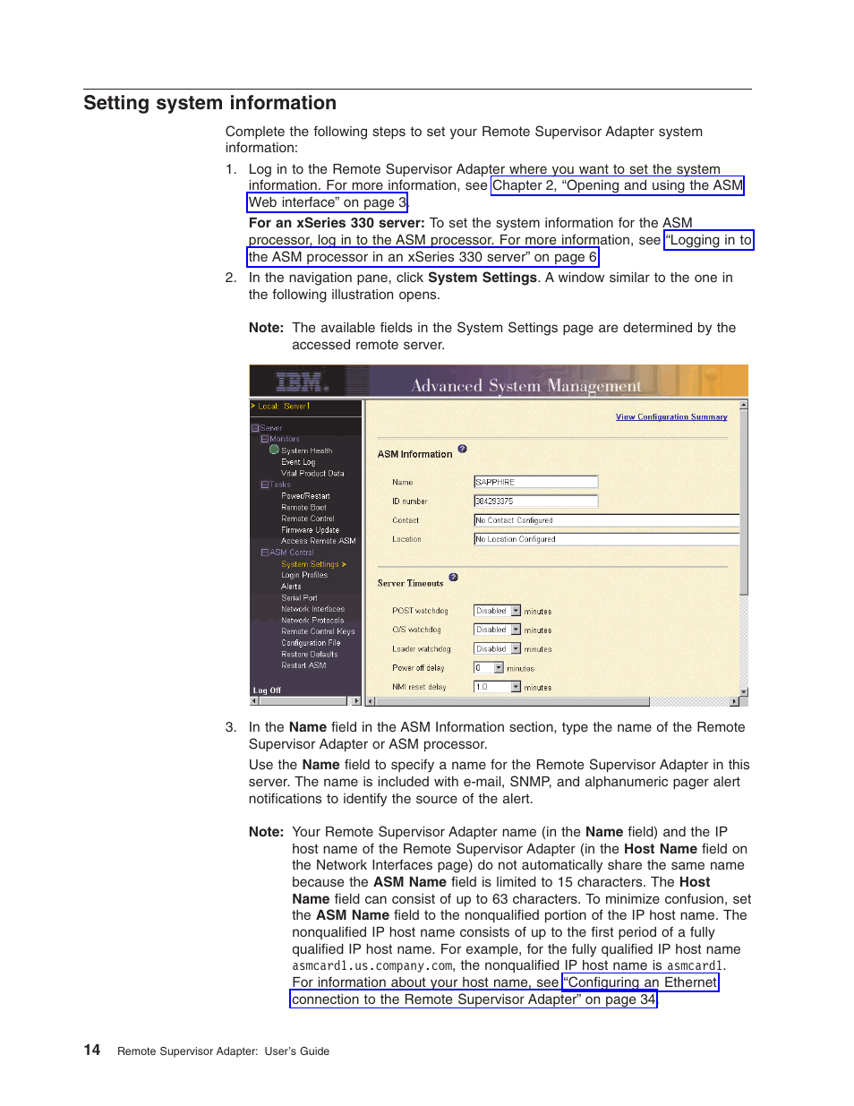Setting system information | IBM Partner Pavilion Remote Supervisor Adapter User Manual | Page 20 / 124