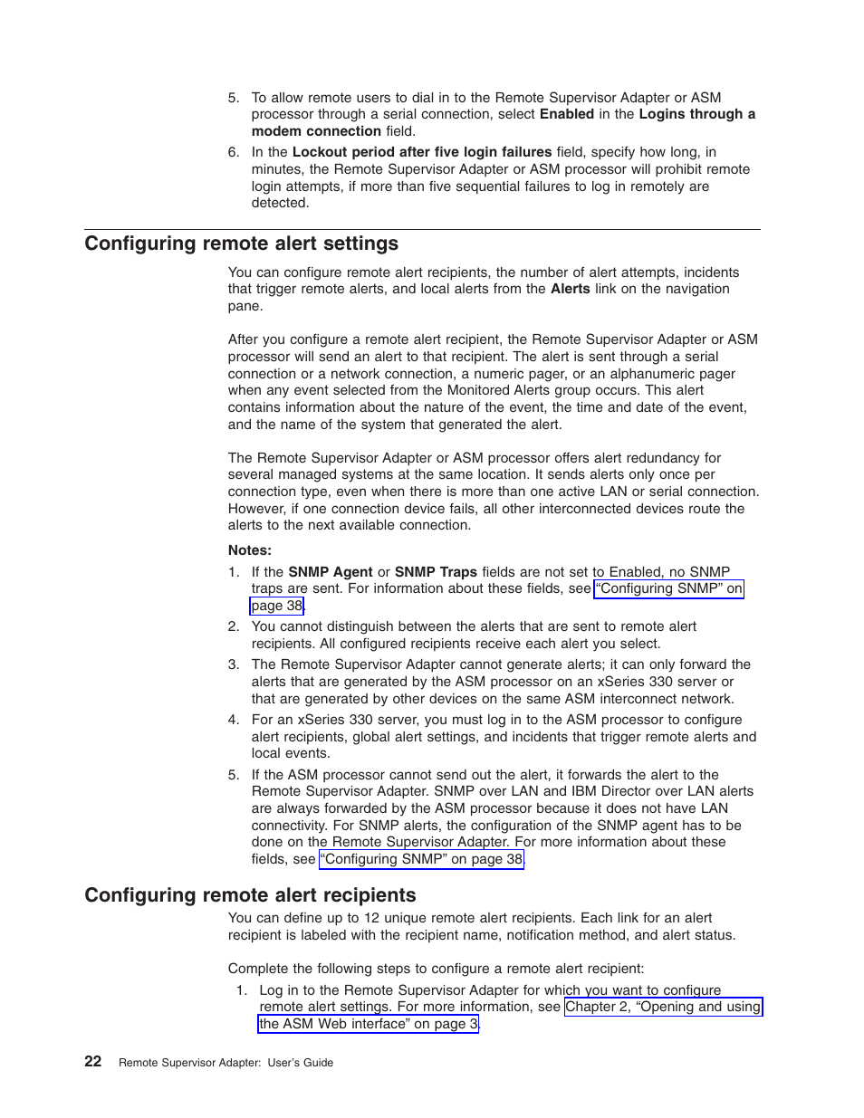 Configuring remote alert settings, Configuring remote alert recipients | IBM Partner Pavilion Remote Supervisor Adapter User Manual | Page 28 / 124