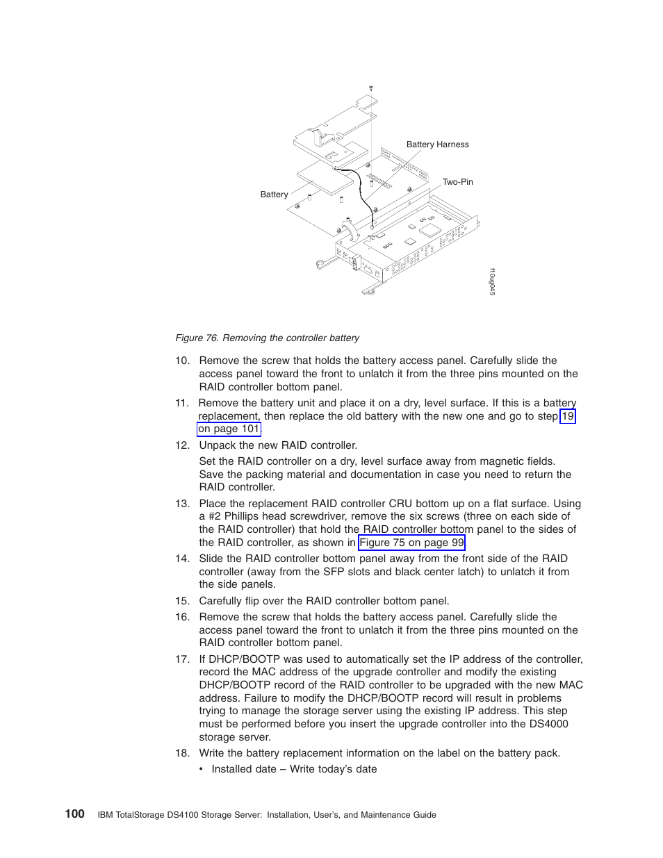 Removing, Controller, Battery | Figure | IBM Partner Pavilion DS4100 User Manual | Page 132 / 180