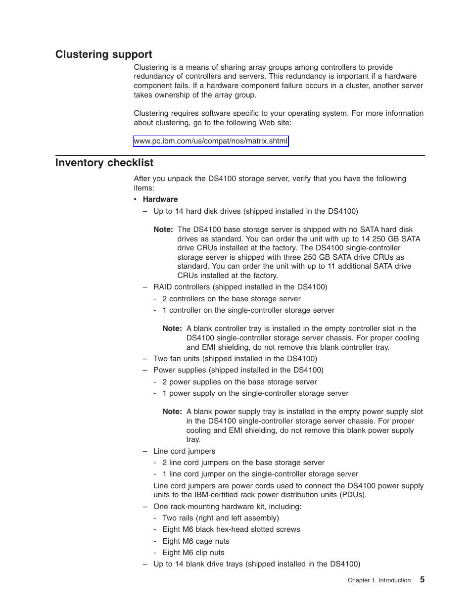 Clustering support, Inventory checklist, Clustering | Support, Inventory, Checklist | IBM Partner Pavilion DS4100 User Manual | Page 37 / 180