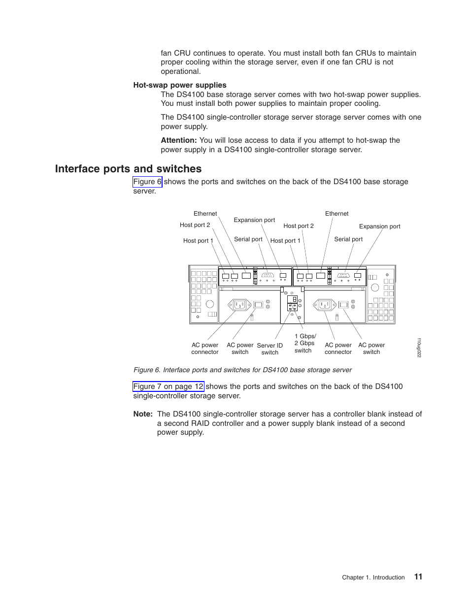 Interface ports and switches, Interface, Ports | Switches, Ds4100, Base, Storage, Server | IBM Partner Pavilion DS4100 User Manual | Page 43 / 180