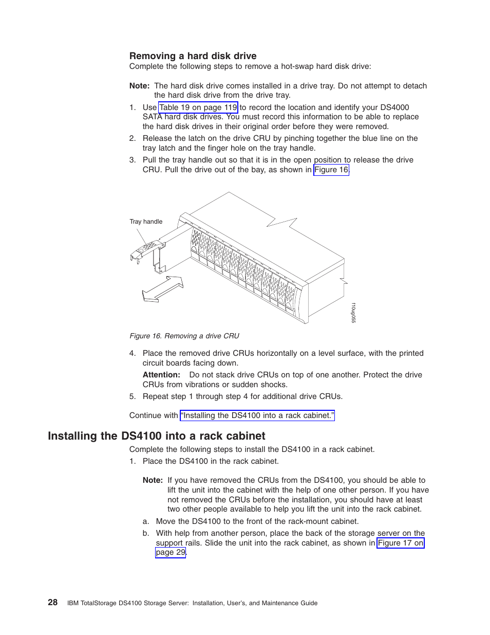 Removing a hard disk drive, Installing the ds4100 into a rack cabinet, Removing | Hard, Disk, Drive, Installing, Ds4100, Into, Rack | IBM Partner Pavilion DS4100 User Manual | Page 60 / 180