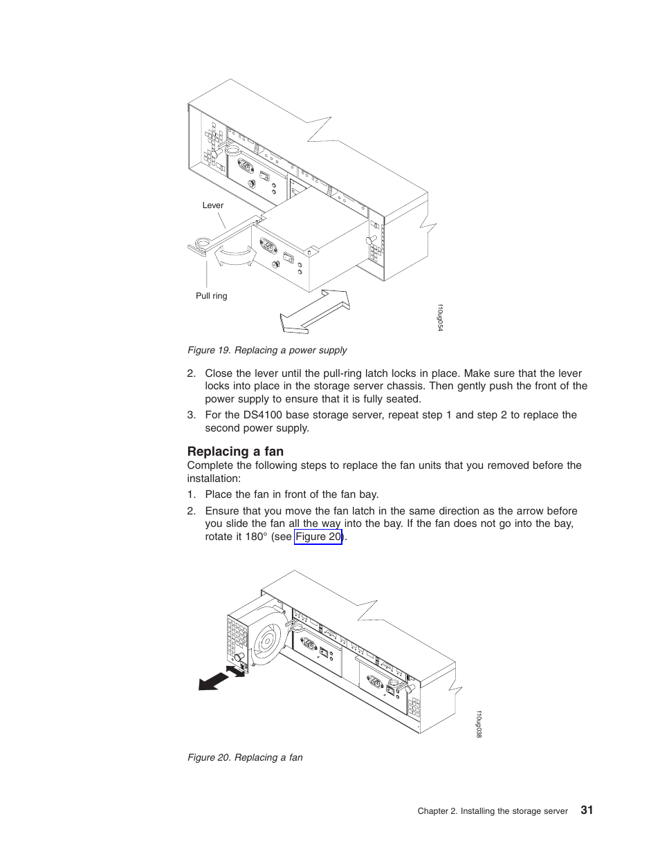 Replacing a fan, Replacing, Power | Supply, Figure | IBM Partner Pavilion DS4100 User Manual | Page 63 / 180