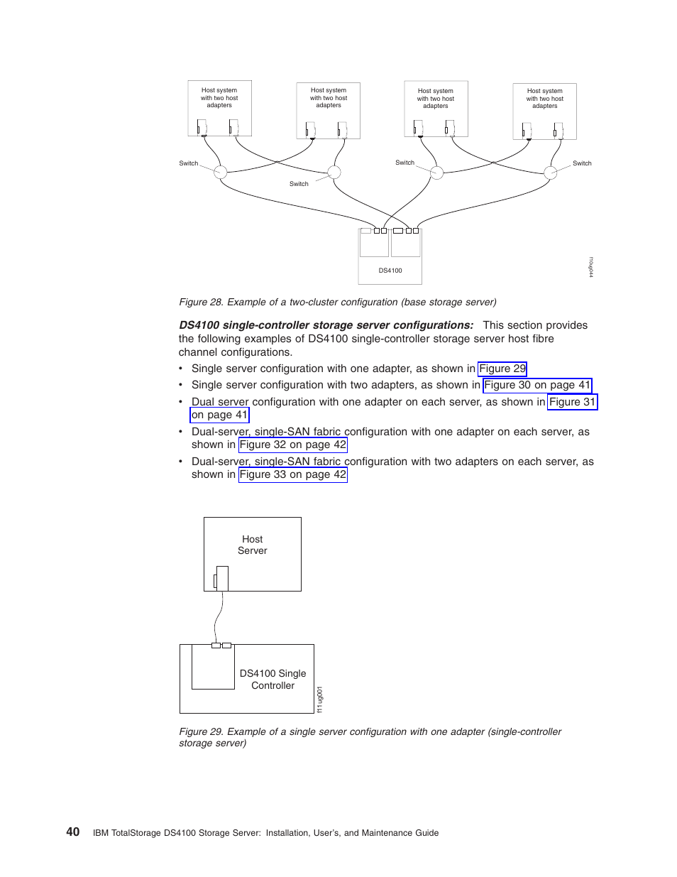 Example, Two-cluster, Configuration | Base, Storage, Server), Single, Server, With, Adapter | IBM Partner Pavilion DS4100 User Manual | Page 72 / 180
