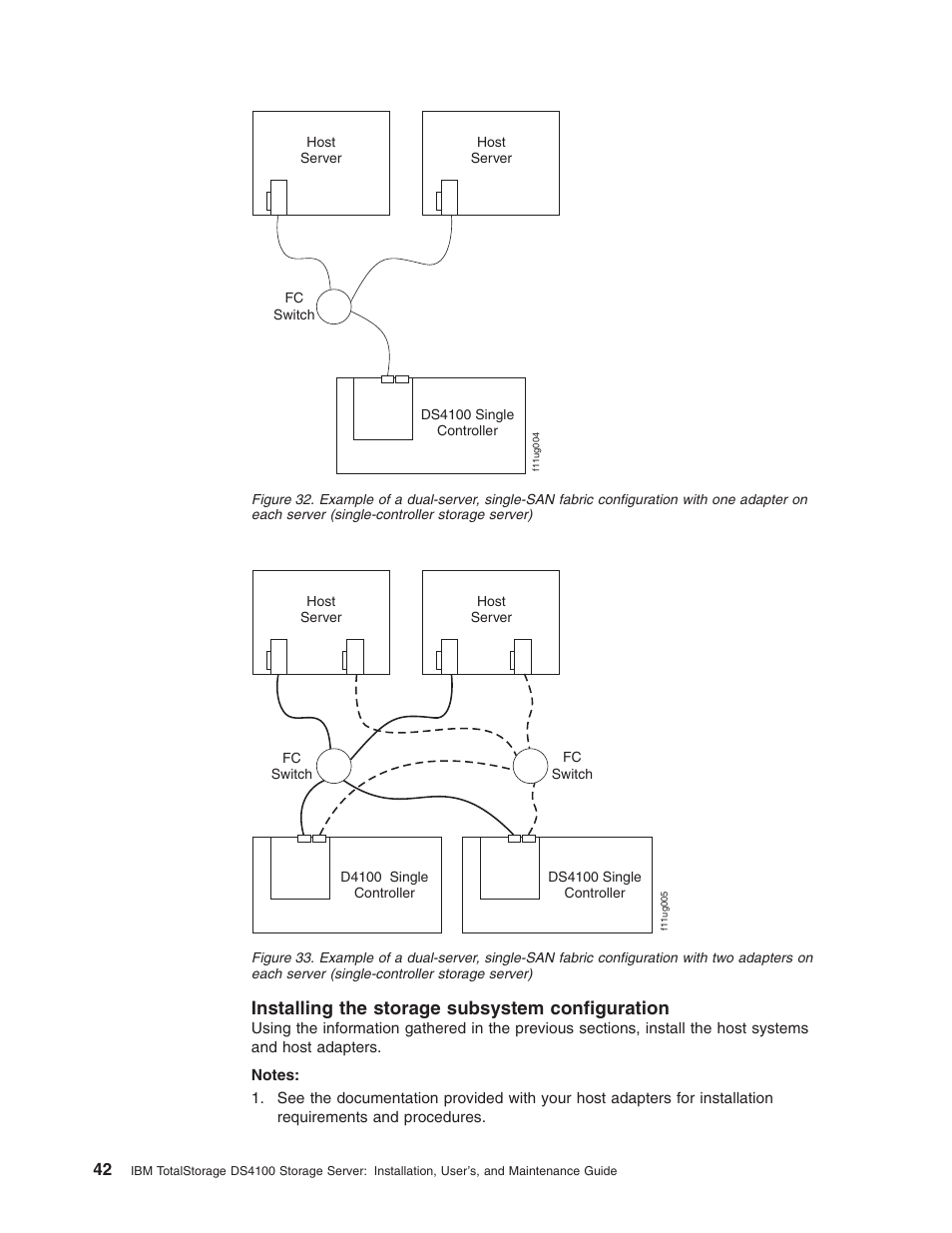 Installing the storage subsystem configuration, Installing, Storage | Subsystem, Configuration, Example, Dual-server, Single-san, Fabric, With | IBM Partner Pavilion DS4100 User Manual | Page 74 / 180