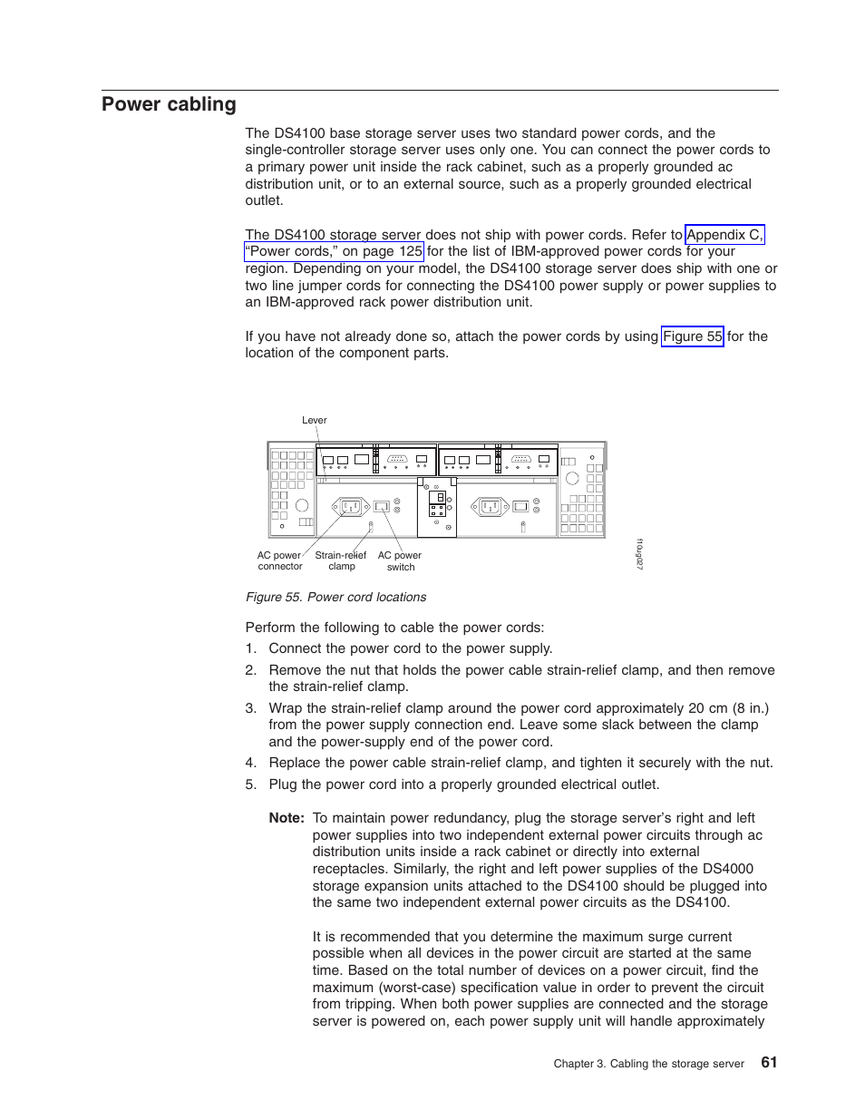 Power cabling, Power, Cabling | Cord, Locations | IBM Partner Pavilion DS4100 User Manual | Page 93 / 180