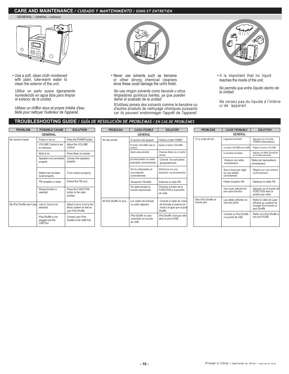 Care and maintenance, Troubleshooting guide, Cuidado y mantenimiento | Guía de resolución de problemas | iLive iHMD8816DT-E1 User Manual | Page 11 / 11