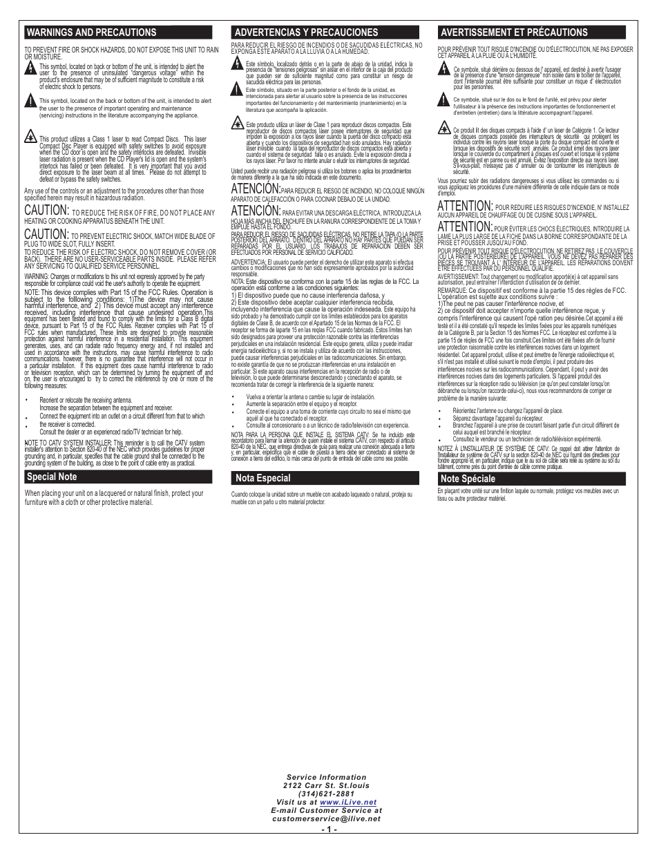 Caution, Atención, Attention | iLive iHMD8816DT-E1 User Manual | Page 2 / 11